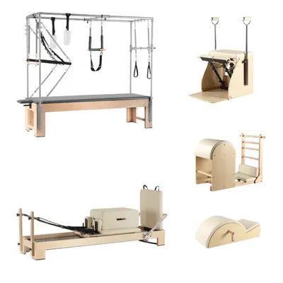 Professional-Pilates-Five-Set-White-Maple-Oak-Wooden-Reformer-Cadillac-Ladder-Barrel-Chair-Bar-Carrector-Trapeze